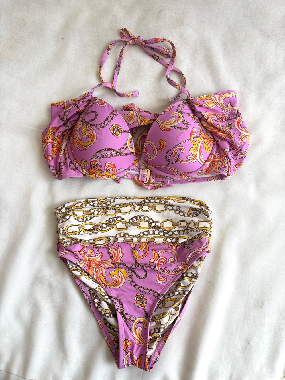 Boston Proper Carmen Marc Valvo Swim Sense Filigree Status Print bikini small